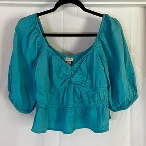 a new day Turquoise Puff-Sleeve Peasant Blouse